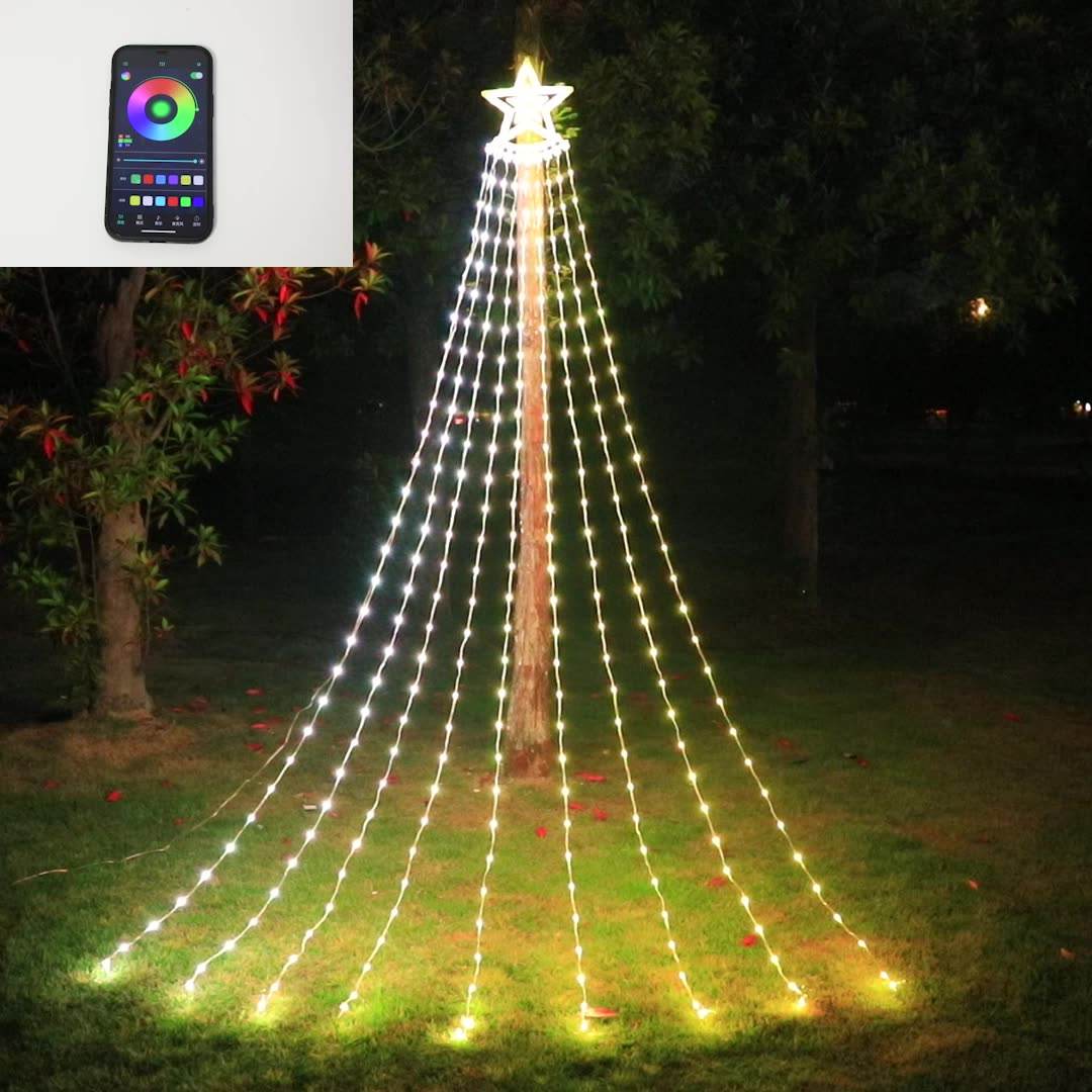 LED Five Pointed Star Waterfall Light RGB Running Water Lamp Point Control Pony Light Christmas Outdoor Decorative Light