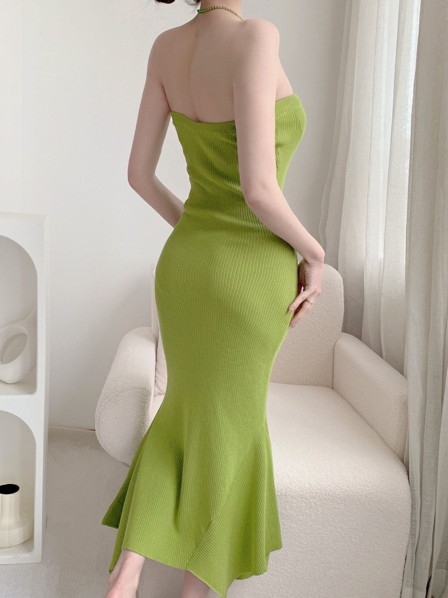 Solid Midi Dresses For Women Strapless Bodycon Summer Robes Chic Beach Birthday Evening Sexy Vestido