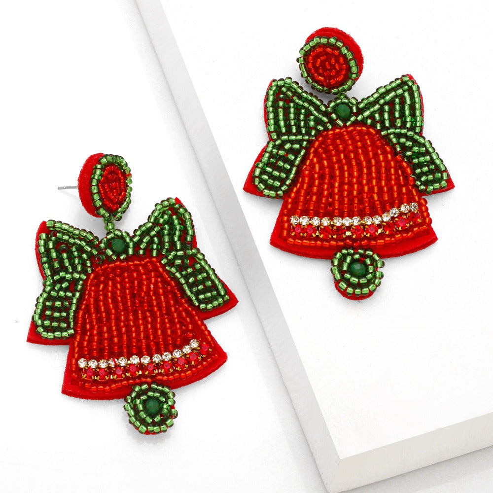 New handmade beaded Christmas bell earrings ins style fashion Christmas series earrings earrings