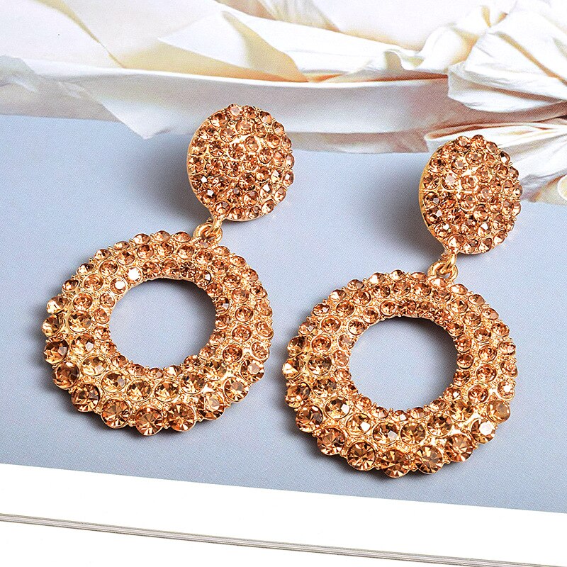 Fashion Exaggerated Large Round Temperament Diamond Earrings Women's Accessories