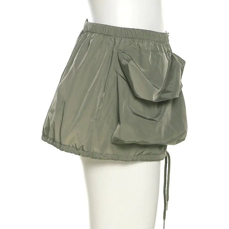 New Type Low Rise Cargo Nylon Mini Skirt