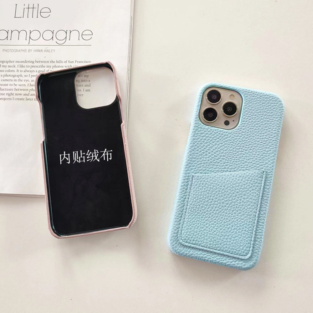 14Pro Plain Leather PU Card Slot Phone Case For iPhone13mini 11 12 Xsmax XR 78plus 6s  Half Cover Hard Body Protection