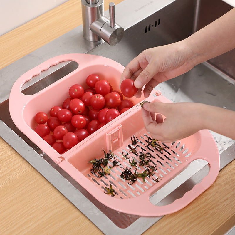 Foldable Plastic Vegetable Washbasin Amoy Vegetable Basin Rectangular Drain Basket Fruit Plate Home Kitchen Sink Washing Dishes Storage