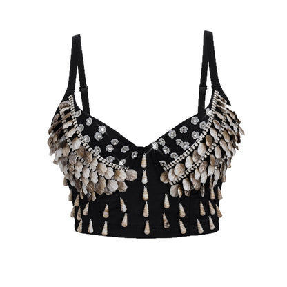 Sexy Black Bralette with Shell and Flower Decorations