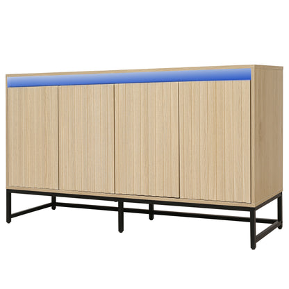 Engraved 4-door side panel with LED, self-service cabinet storage cabinet, modern coffee bar cabinet with adjustable shelves