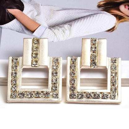 Geometric Gold Earrings Diamond Metal Square Earrings Jewelry Women's Accessories