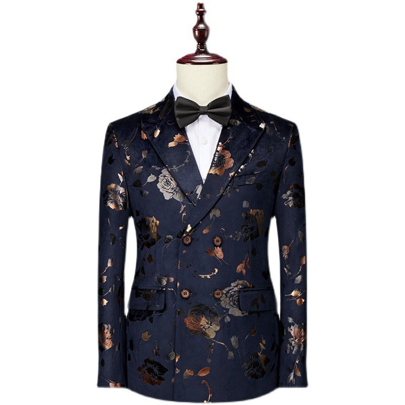 Men Wedding Dress Sets Presenter Dress Business Casual Blazers Korean Version Slim Wedding Suit Men's Printed 3 P Suits Sets