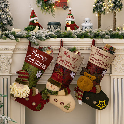 Christmas decorations leather Christmas socks imitation bark snowflake Christmas socks three-dimensional old man gift socks