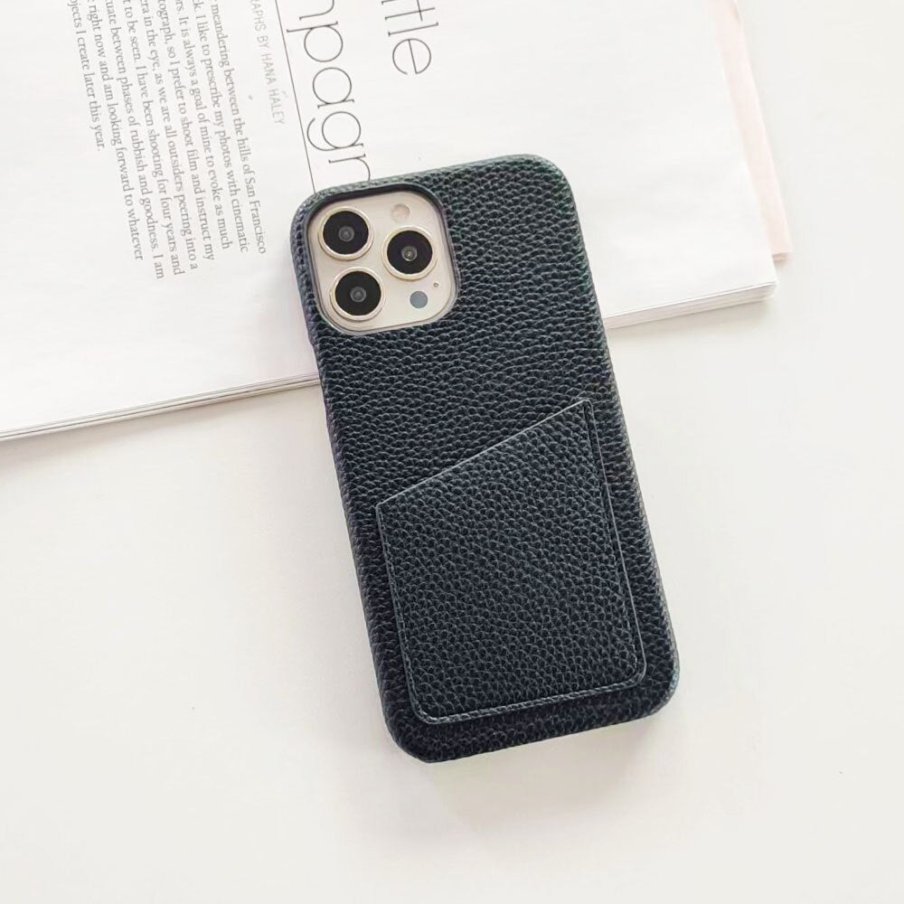 14Pro Plain Leather PU Card Slot Phone Case For iPhone13mini 11 12 Xsmax XR 78plus 6s  Half Cover Hard Body Protection