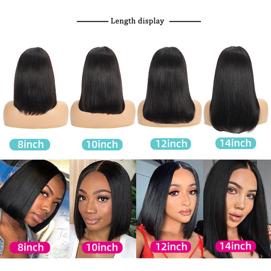 Front Lace Wig Headband Real Human Hair 13 * 4 Bob Wig Straight Human Hair