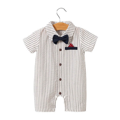 Baby Bodysuit Summer Short Sleeve Baby Full Moon Clothing Newborn Thin Gentleman Romper Creeper