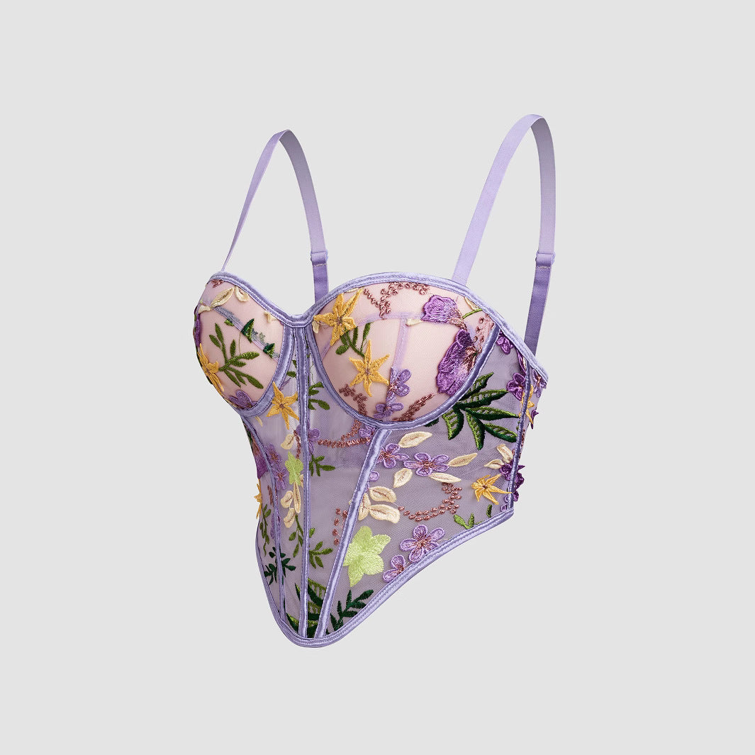 Bustier Sheer Floral Strap Camisole Outerwear Padded Shapewear DB1856