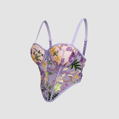 Bustier Sheer Floral Strap Camisole Outerwear Padded Shapewear DB1856