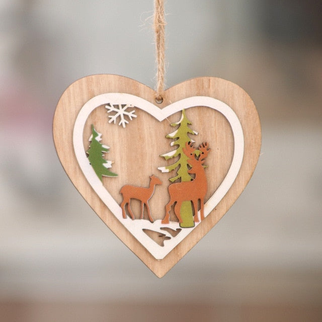 1PC 2D 3D Christmas Ornament Wooden Hanging Pendants Star Xmas Tree Bell Christmas Decorations For Home Party New Year Navidad