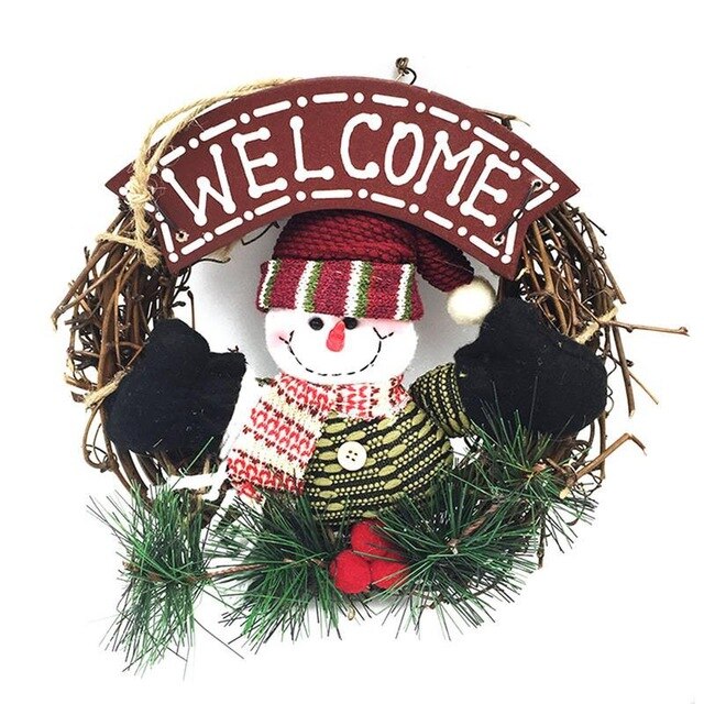 Christmas Wreath Santa Snowman Artificial Garland Rattan Ring Pendant Christmas Door Hanging Christmas Xmas Navidad Decorations