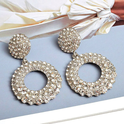 Fashion Exaggerated Large Round Temperament Diamond Earrings Women's Accessories