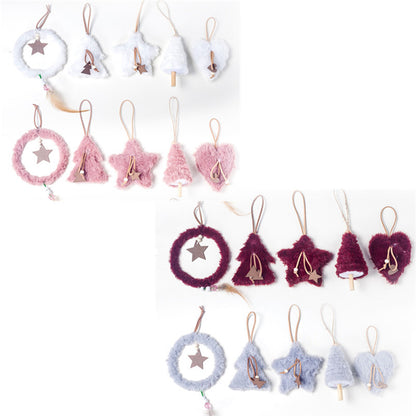 5pcs/set Creative Plush Christmas Tree Hanging Pendant Pink White Heart Star Feather Ornament Christmas Decoration for Home Xmas