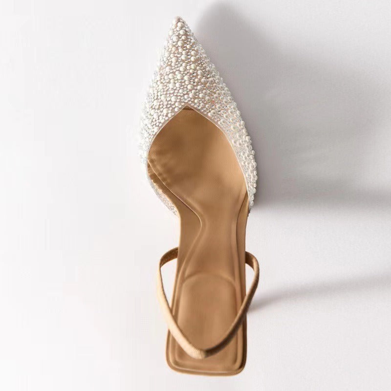 Pointed toe Pearl Heels Women High-heeled Slingback High heels