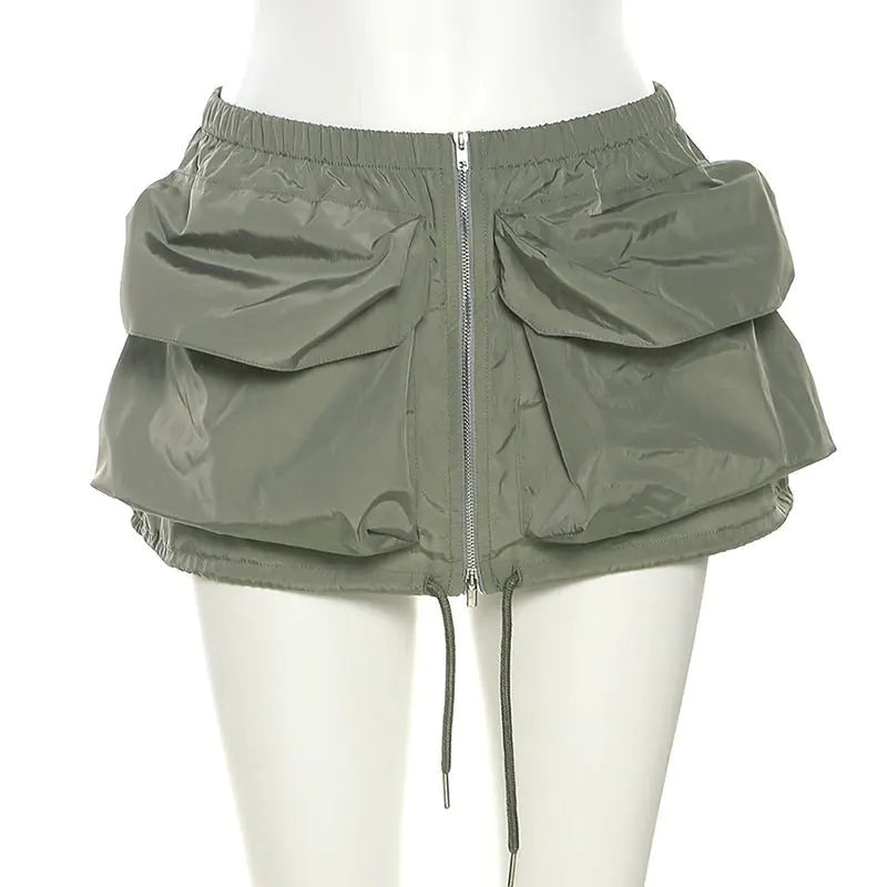 New Type Low Rise Cargo Nylon Mini Skirt