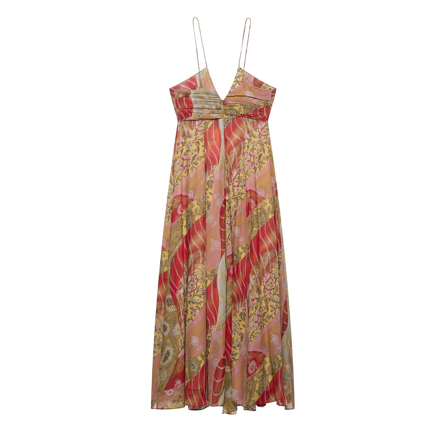 V-neck sleeveless camisole waist cinched long dress for women