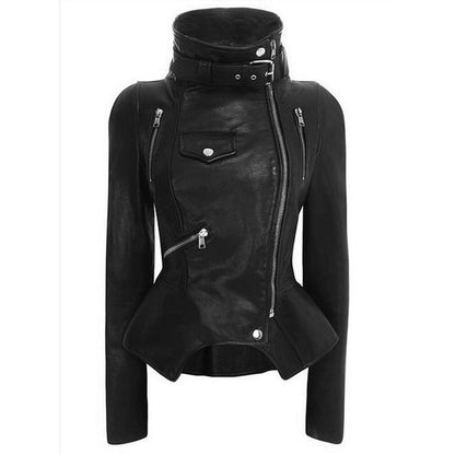 Motorcycle Leather Gothic Jacket Women Faux Leather Fashion Black Faux Coats Trend Jacket Streetwear