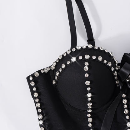 Sexy Handmade Beaded Color-Block Bowknot Mini Camisole