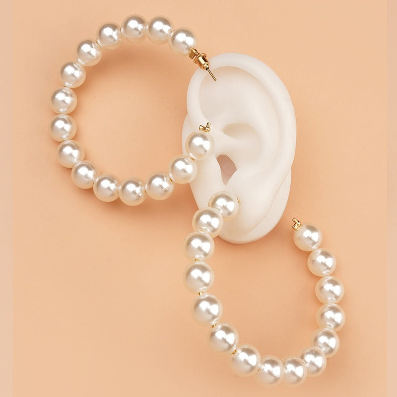 Large Circle Pearl Earrings Ladies Pearls Wedding Jewelry for Women