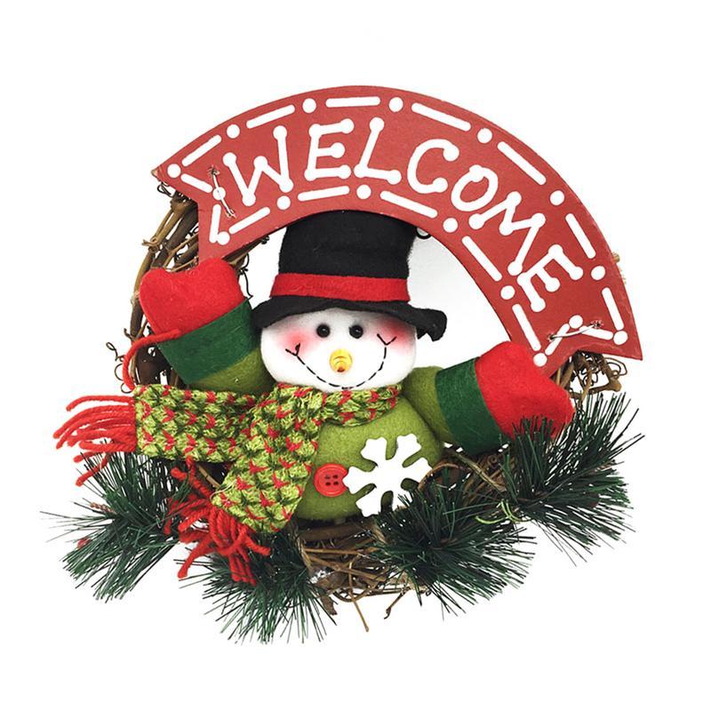 Christmas Wreath Santa Snowman Artificial Garland Rattan Ring Pendant Christmas Door Hanging Christmas Xmas Navidad Decorations