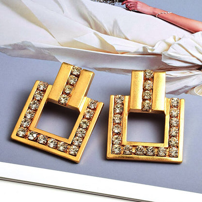 Geometric Gold Earrings Diamond Metal Square Earrings Jewelry Women's Accessories