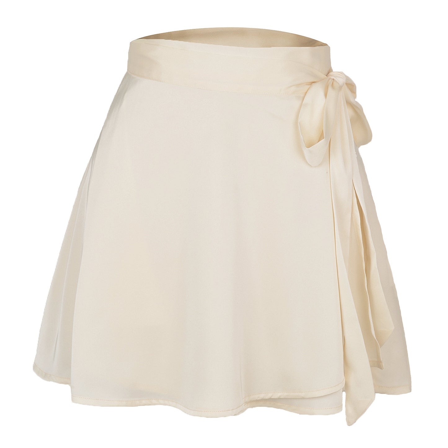 Solid color midi skirt with high waist and lace up skirt