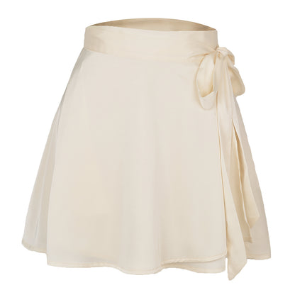 Solid color midi skirt with high waist and lace up skirt