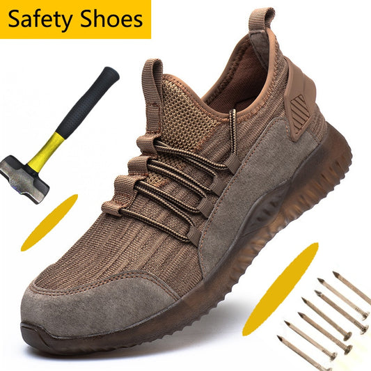 Steel Toe Puncture Proof Work Shoes For Men Lightweight Indestructible Construction Site Work Safety Shoes Cushion Hiking Shoes