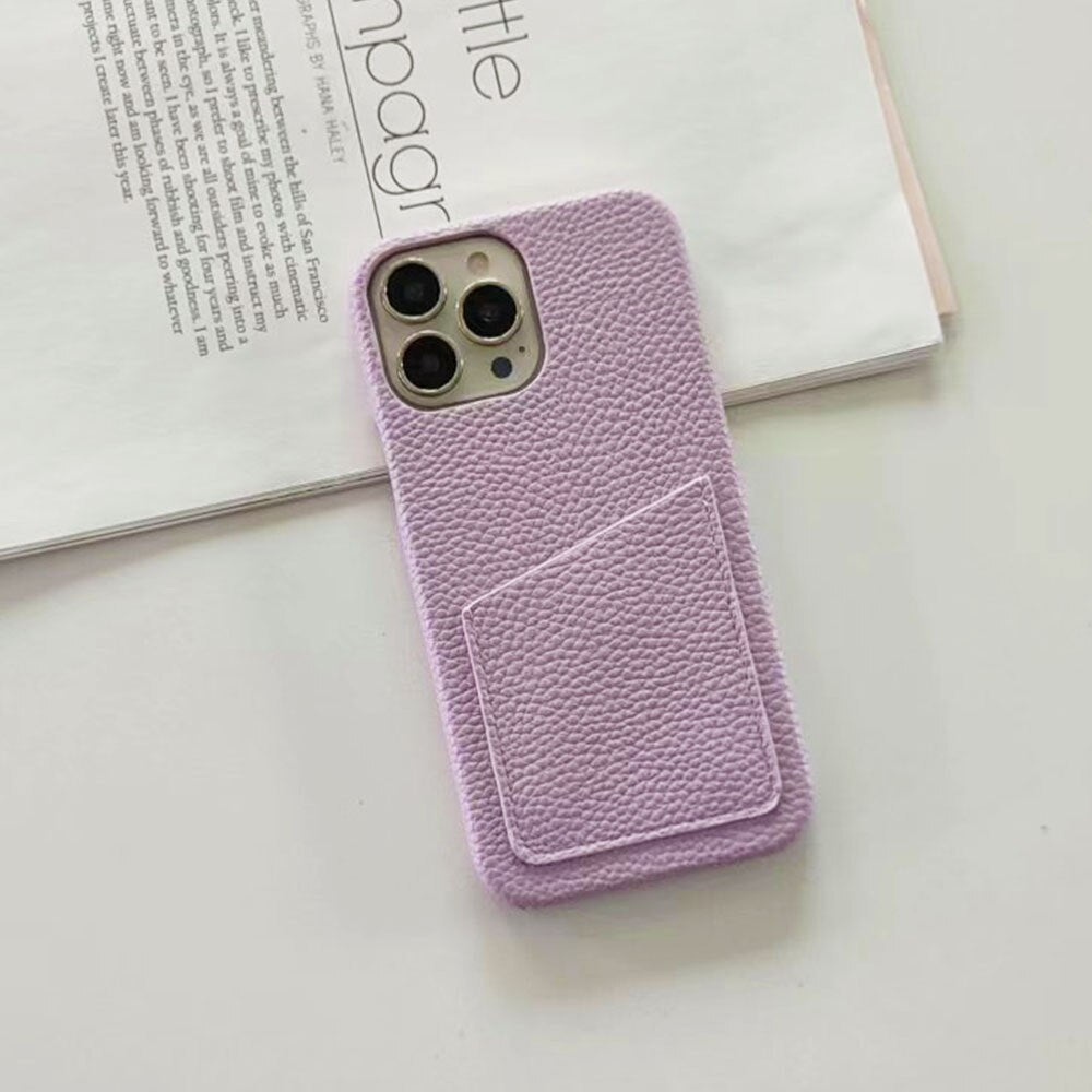 14Pro Plain Leather PU Card Slot Phone Case For iPhone13mini 11 12 Xsmax XR 78plus 6s  Half Cover Hard Body Protection