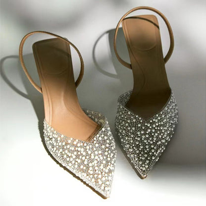 Pointed toe Pearl Heels Women High-heeled Slingback High heels