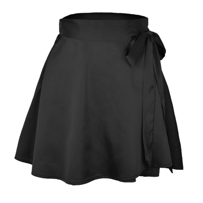 Solid color midi skirt with high waist and lace up skirt