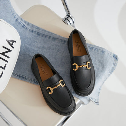 Women Shoes New In Fashion Luxury Designer Platform Thick Bottom Height Increasing Shoes Metal Chain Slip on Dress Shoes