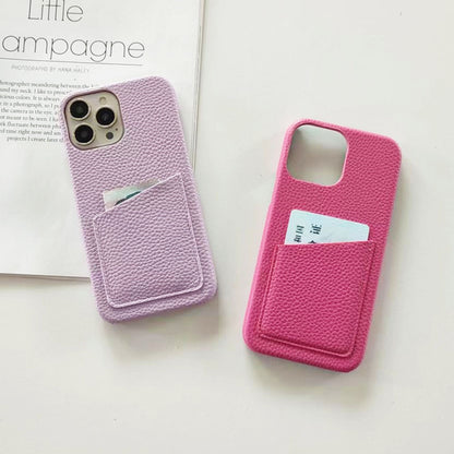 14Pro Plain Leather PU Card Slot Phone Case For iPhone13mini 11 12 Xsmax XR 78plus 6s  Half Cover Hard Body Protection