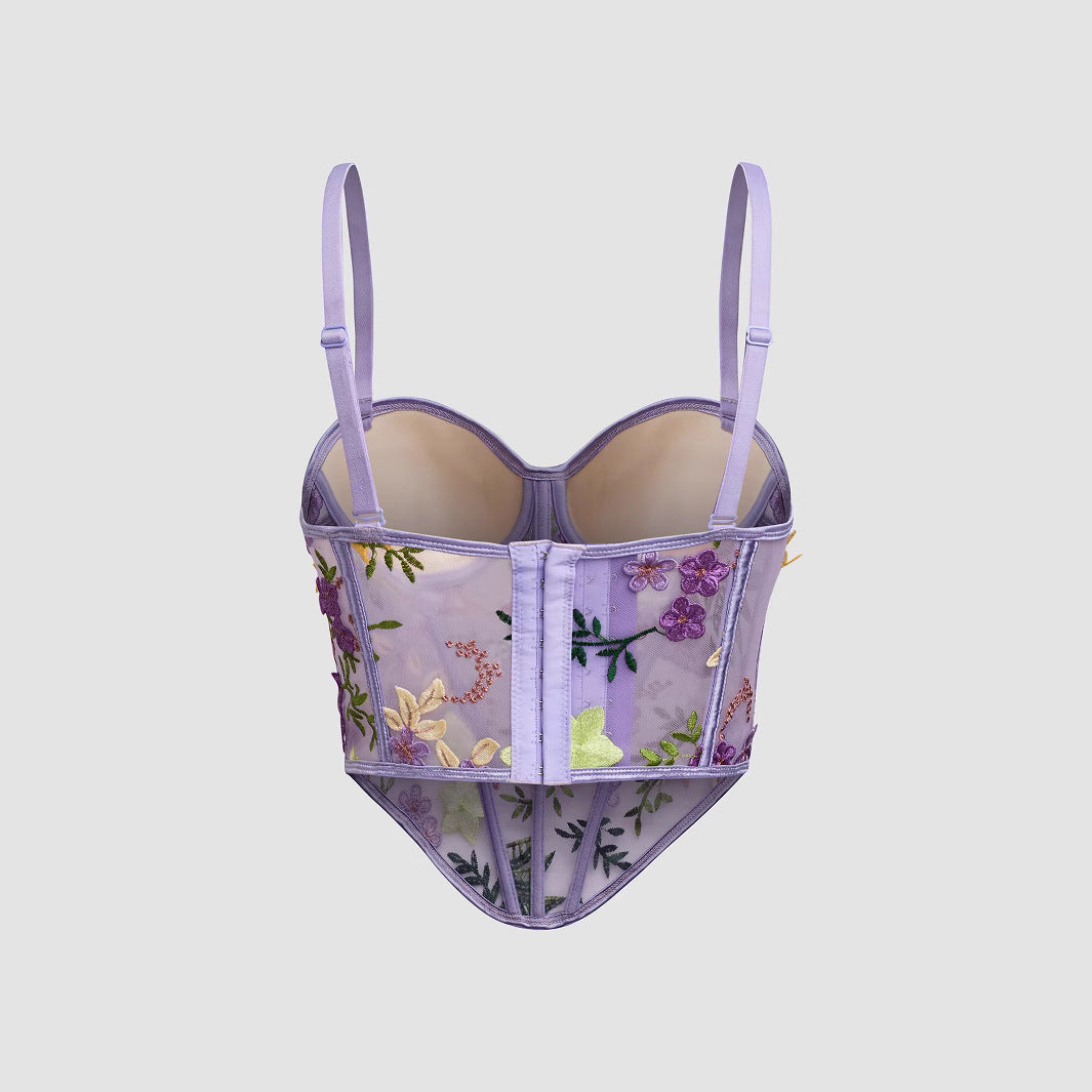 Bustier Sheer Floral Strap Camisole Outerwear Padded Shapewear DB1856