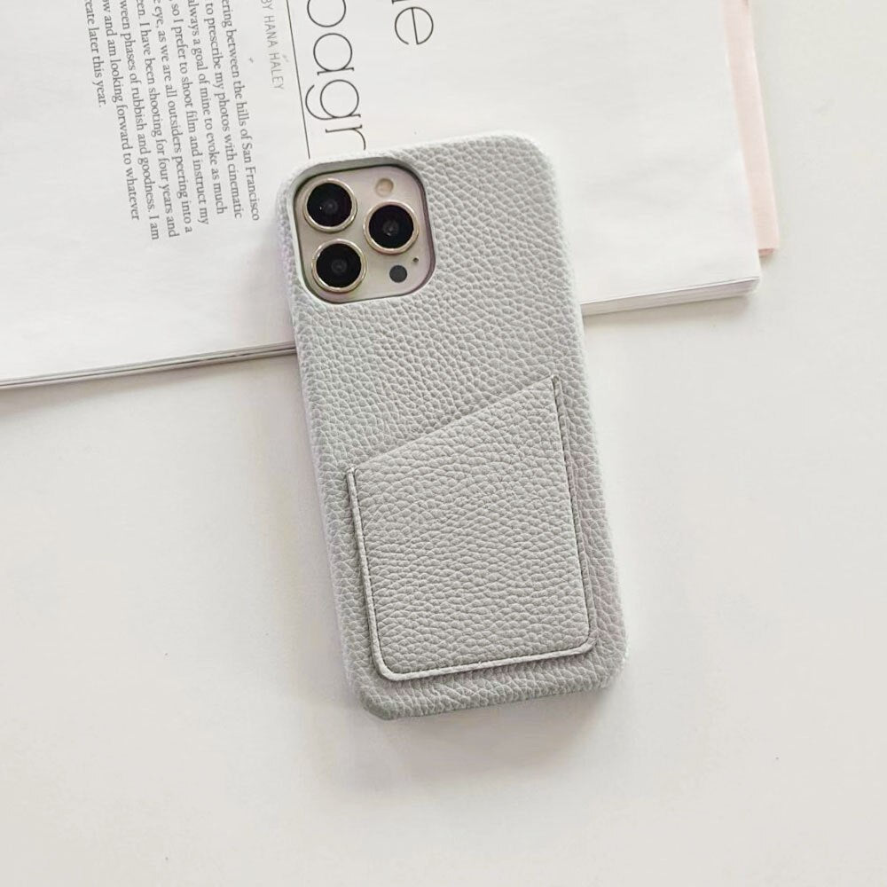 14Pro Plain Leather PU Card Slot Phone Case For iPhone13mini 11 12 Xsmax XR 78plus 6s  Half Cover Hard Body Protection