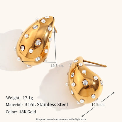 Gold Silver Color Chubby Waterdrop Stainless Steel Stud Earrings Fashion Charm Jewelry Gift for Women