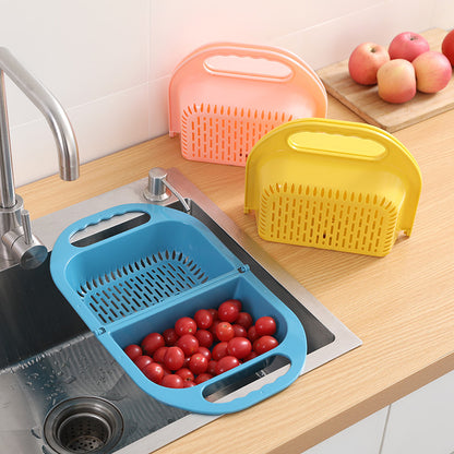 Foldable Plastic Vegetable Washbasin Amoy Vegetable Basin Rectangular Drain Basket Fruit Plate Home Kitchen Sink Washing Dishes Storage