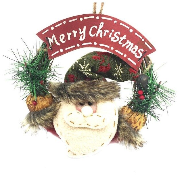 Christmas Wreath Santa Snowman Artificial Garland Rattan Ring Pendant Christmas Door Hanging Christmas Xmas Navidad Decorations