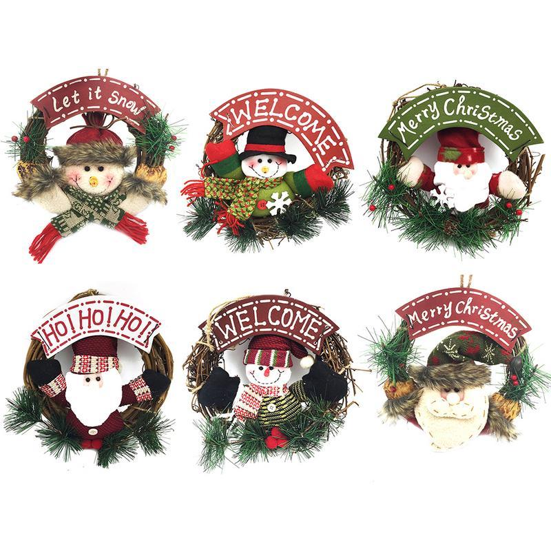 Christmas Wreath Santa Snowman Artificial Garland Rattan Ring Pendant Christmas Door Hanging Christmas Xmas Navidad Decorations