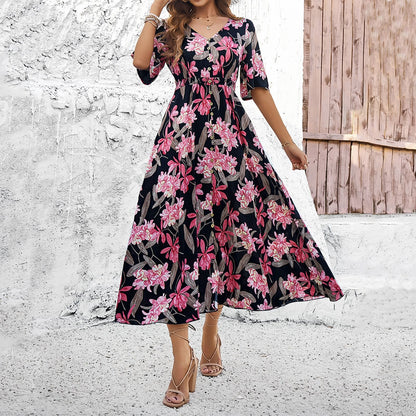 Women's Spring/Summer Vacation Casual Printed Split Dress