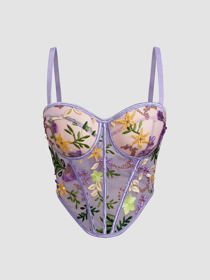 Bustier Sheer Floral Strap Camisole Outerwear Padded Shapewear DB1856