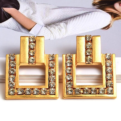 Geometric Gold Earrings Diamond Metal Square Earrings Jewelry Women's Accessories