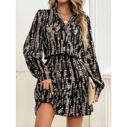Tie dye printed waist cinching spring mid skirt dress