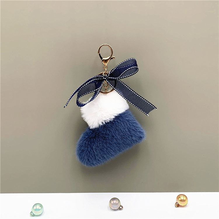 Christmas Boots Key Chain Cute Bow Bag Pendant Cartoon Plush Car Key Chain Ring Gift Accessories