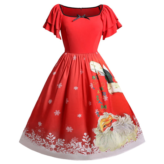 Christmas Plus Size Santa Claus Printed Dress