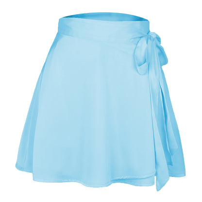 Solid color midi skirt with high waist and lace up skirt